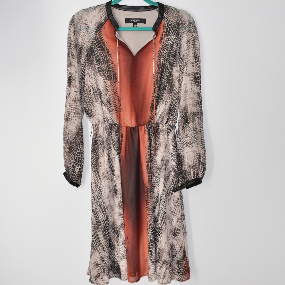 Nine West Long Sleeve Snake Skin Print Dress Sz 2